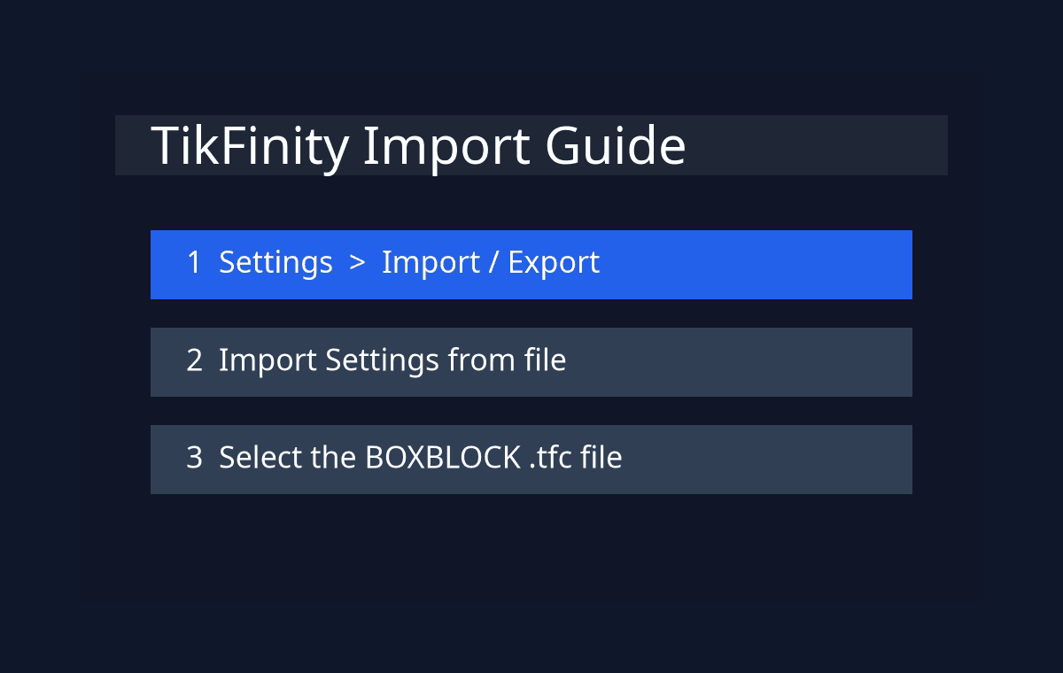ตัวอย่างหน้าจอ Import Settings ใน TikFinity